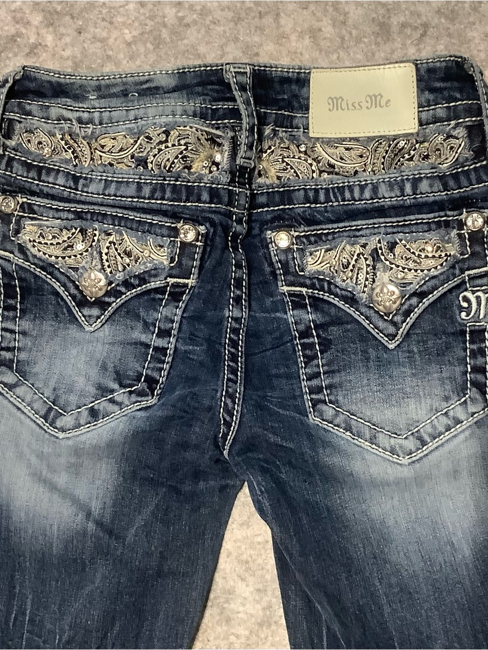 Miss Me Dark Wash Embellished Low Rise Ankle Skinny Bling Jeans